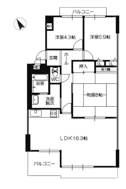 Floor plan. 3LDK, Price 8.3 million yen, Occupied area 77.88 sq m , Balcony area 10.74 sq m