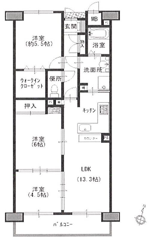 Floor plan. 3LDK, Price 14.5 million yen, Occupied area 66.66 sq m , Balcony area 8.4 sq m