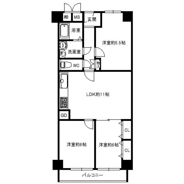 Floor plan. 3LDK, Price 10.8 million yen, Footprint 62.1 sq m , Balcony area 6 sq m 3LDK