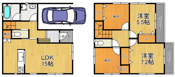Floor plan. 22,800,000 yen, 2LDK, Land area 92.65 sq m , Building area 98.2 sq m storage space with plenty of house