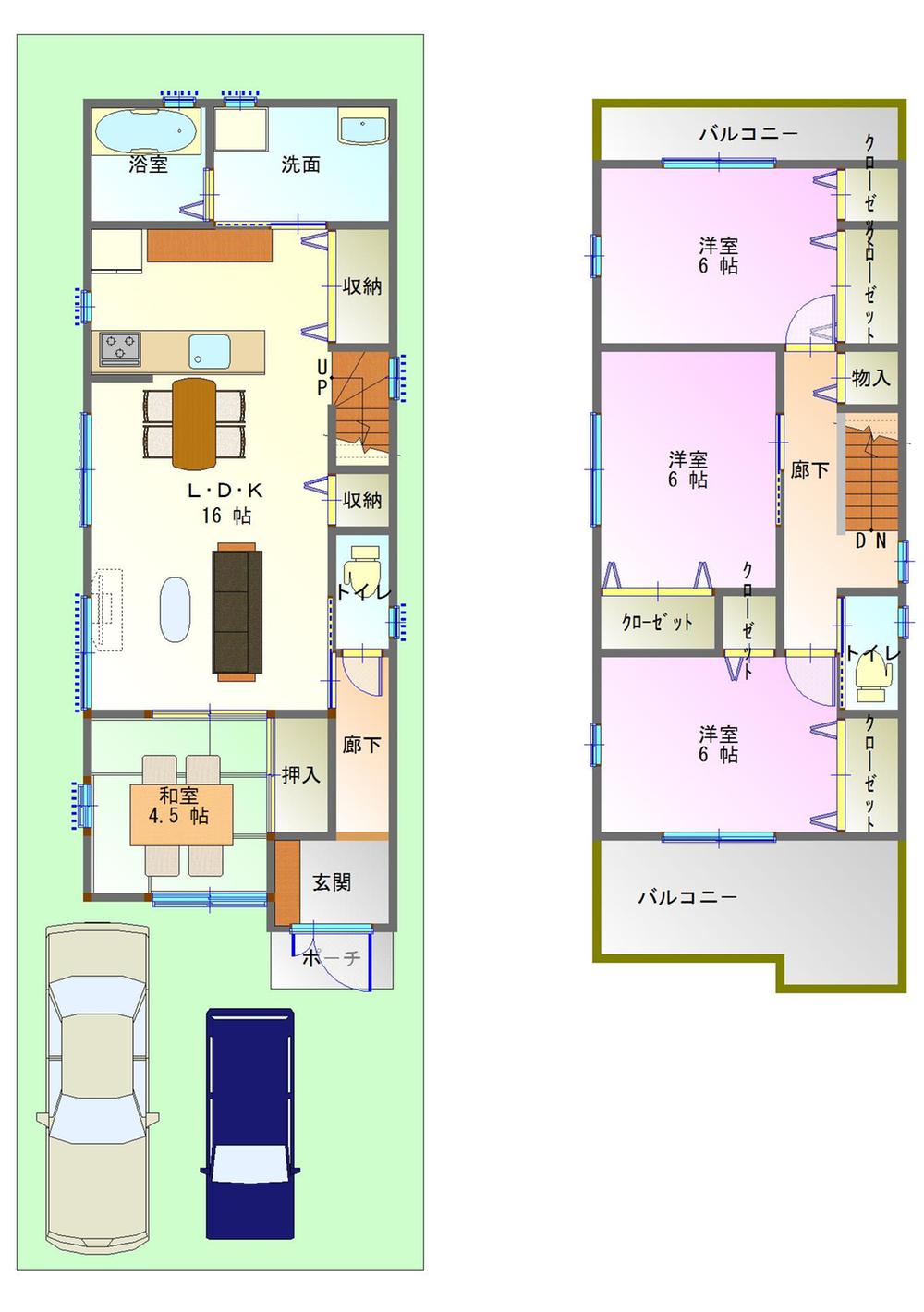 Building plan example (floor plan). Building plan example (No. 4 place) 4LDK, Land price 20,050,000 yen, Land area 109.15 sq m , Building price 15,750,000 yen, Building area 98.01 sq m