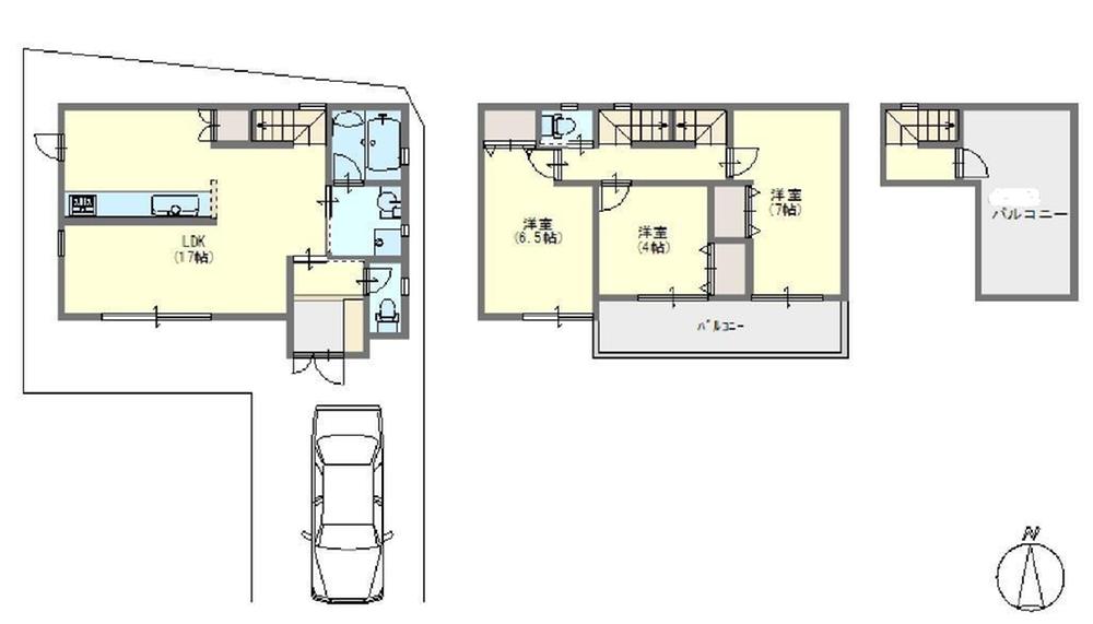 Floor plan. 24,800,000 yen, 3LDK, Land area 128.45 sq m , Building area 79.78 sq m parking 3 units can be Already the room renovation Dedicated passage portion about 50 sq m