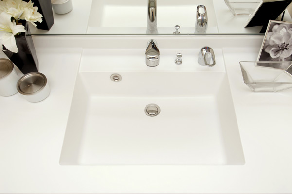 Bathing-wash room.  [Artificial marble basin bowl] Counter and bowl in the integrally molded with no easy seam of care, Artificial marble of beautiful matte. A bowl of linear square form, It directed the urban basin space (same specifications)