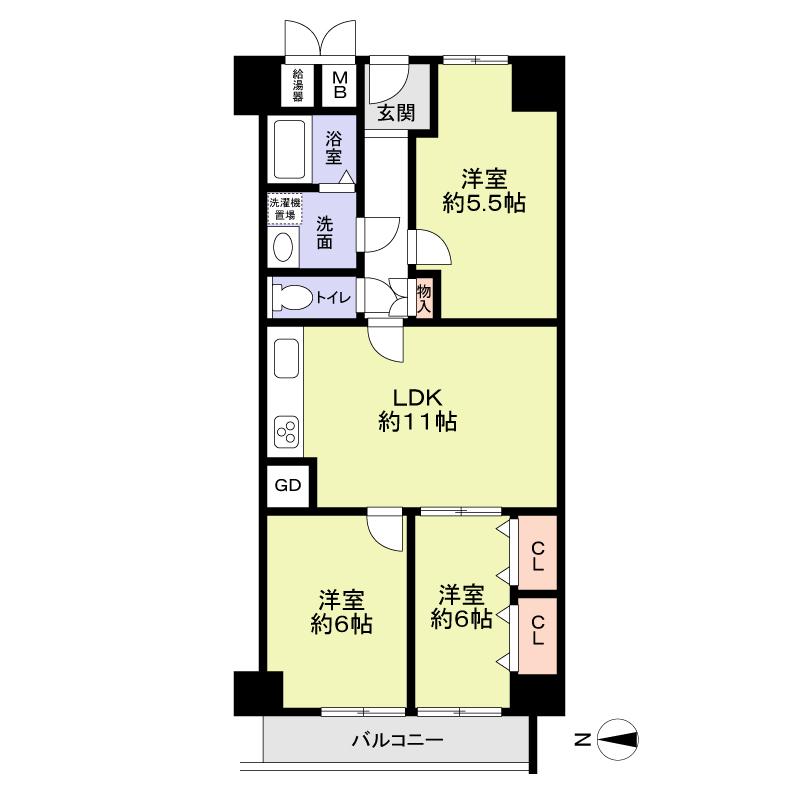 Floor plan. 3LDK, Price 10.8 million yen, Footprint 62.1 sq m , Balcony area 6 sq m