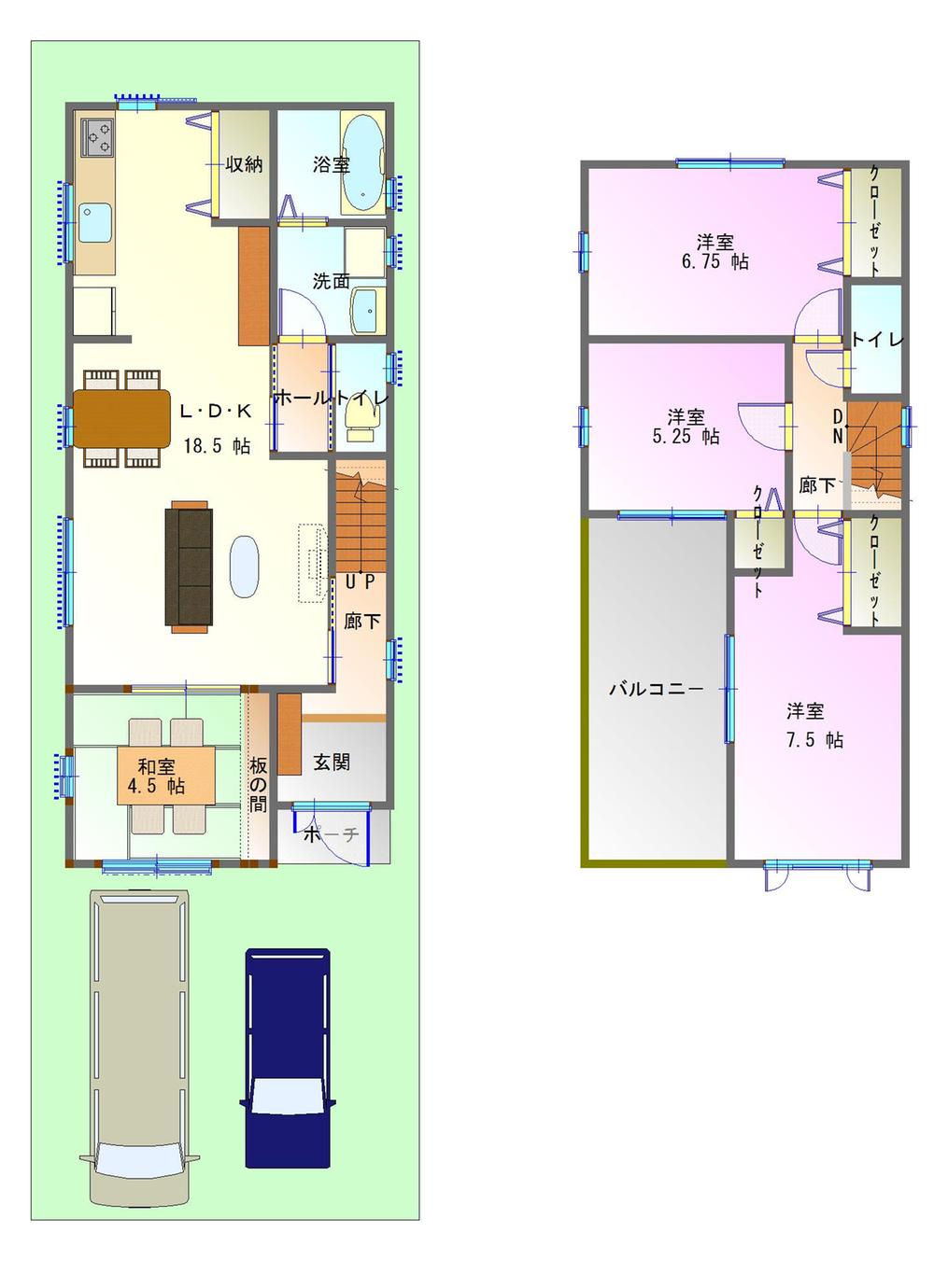 Building plan example (floor plan). Building plan example (No. 6 locations) 4LDK, Land price 20,050,000 yen, Land area 109.17 sq m , Building price 15,750,000 yen, Building area 97.6 sq m