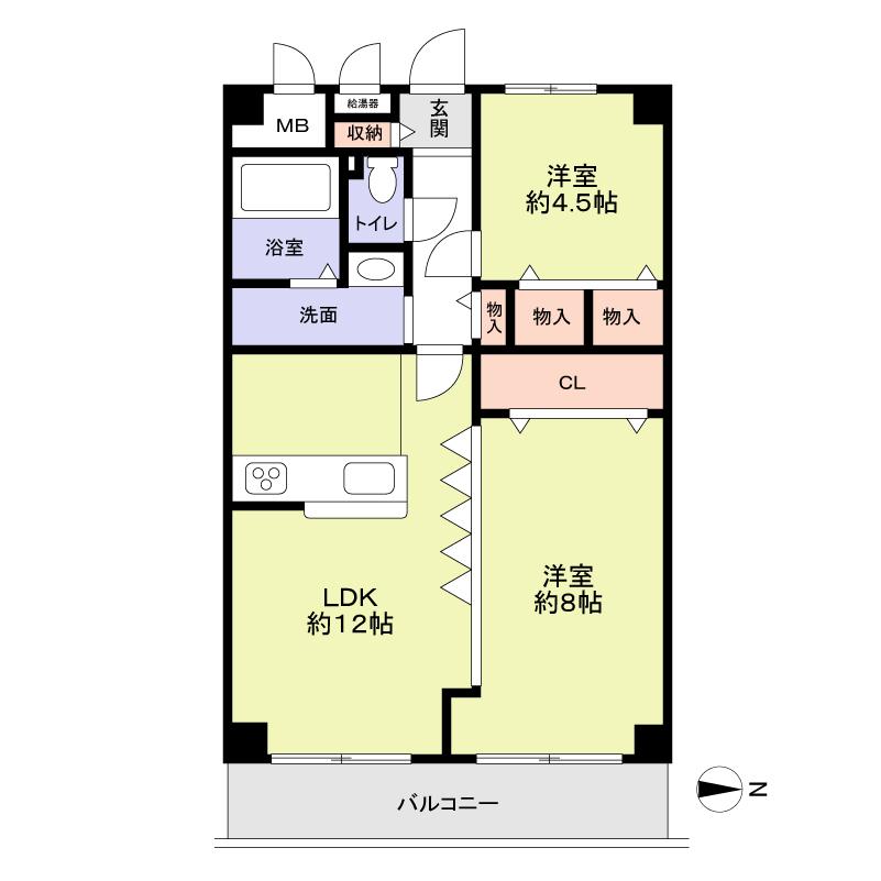 Floor plan. 2LDK, Price 9.3 million yen, Occupied area 57.84 sq m , Balcony area 7.84 sq m