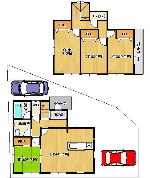 Floor plan. (1 Building), Price 27,800,000 yen, 4LDK, Land area 125.31 sq m , Building area 94.77 sq m