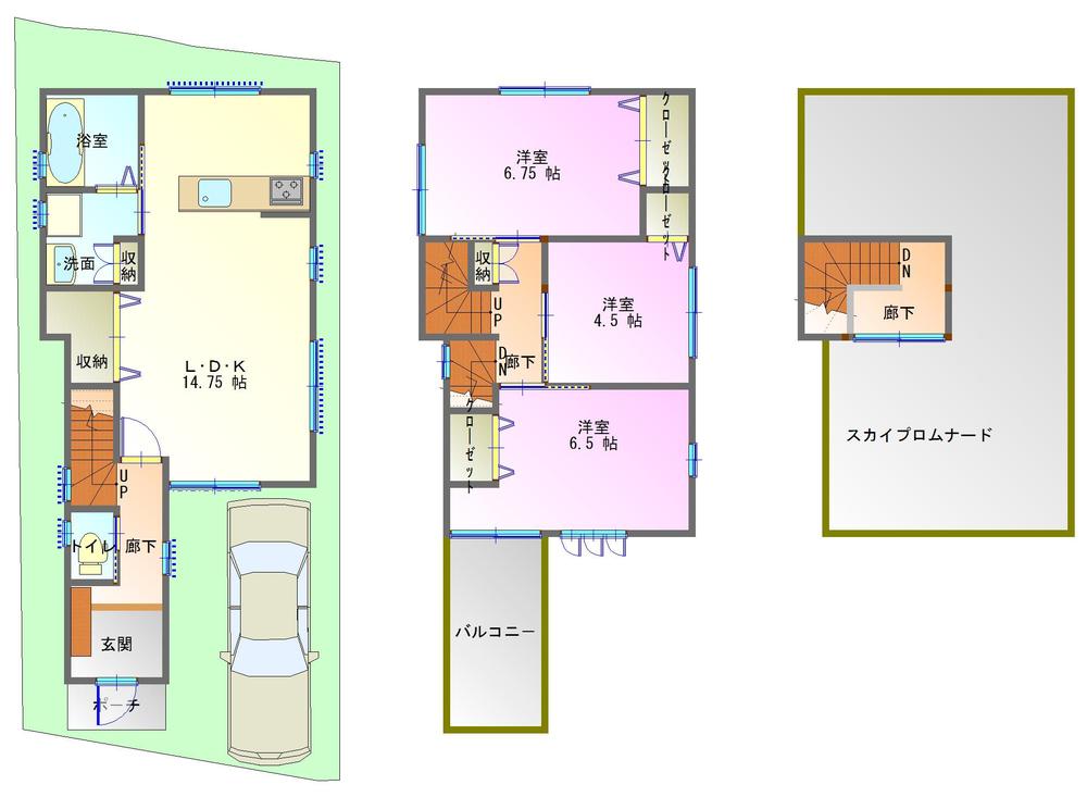 Building plan example (floor plan). Rooftop garden with a building plan example  Building price 10.8 million yen Building area 84.23 sq m