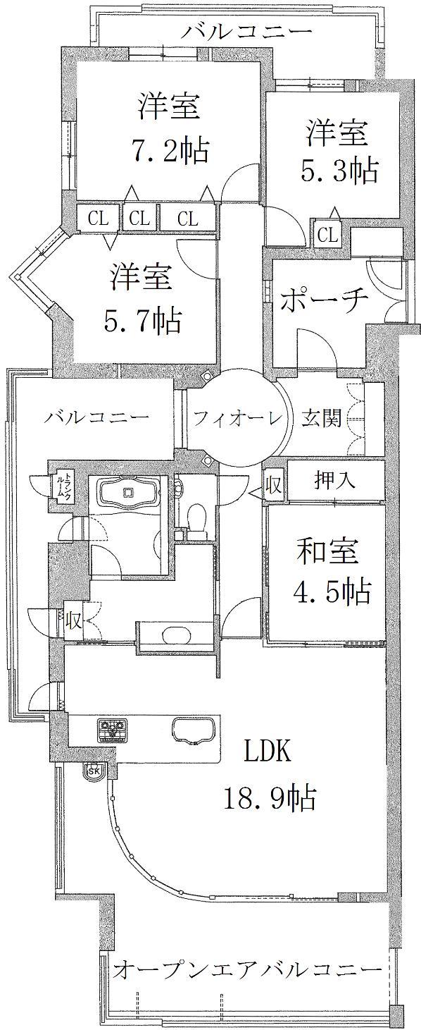 Floor plan. 4LDK, Price 26,300,000 yen, Occupied area 97.43 sq m , Balcony area 32.83 sq m   ☆ 4LDK ・ Southwest Corner Room!