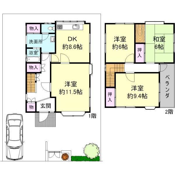 Floor plan. 24,800,000 yen, 4LDK, Land area 141.76 sq m , Building area 108.51 sq m 4DK + garage space