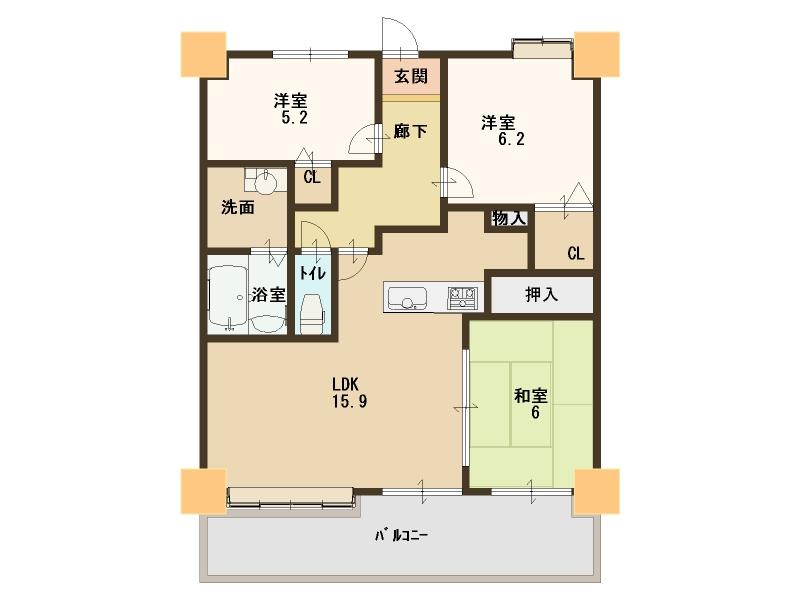 Floor plan. 3LDK, Price 14.3 million yen, Footprint 72.9 sq m , Balcony area 12.14 sq m
