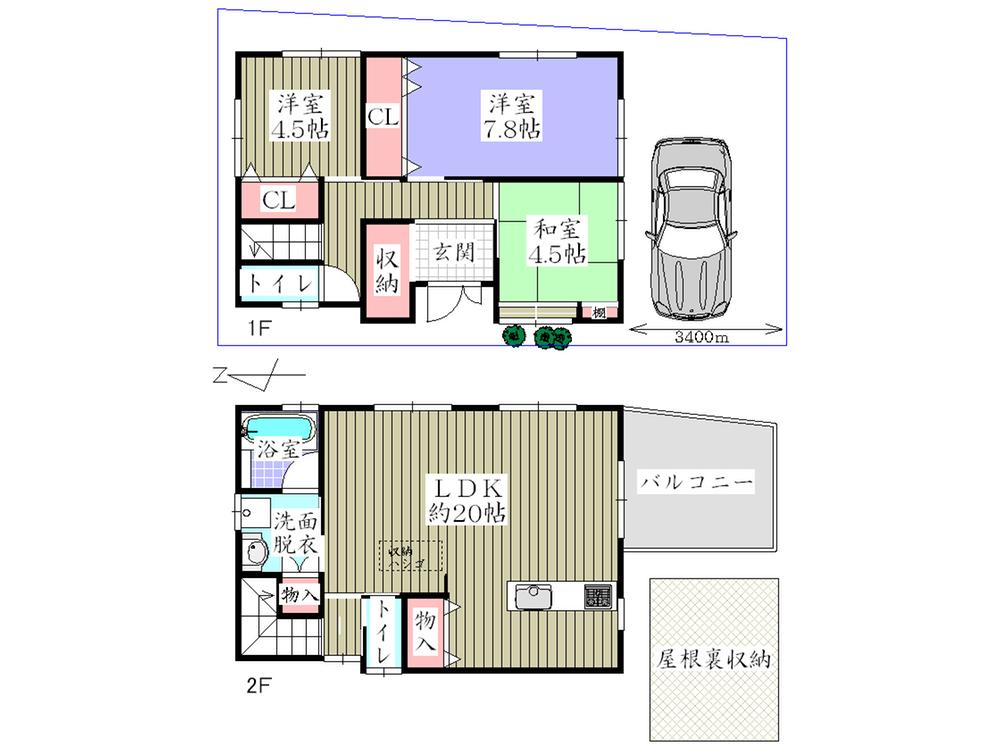 Floor plan. 23.8 million yen, 3LDK, Land area 87.51 sq m , Building area 91.14 sq m