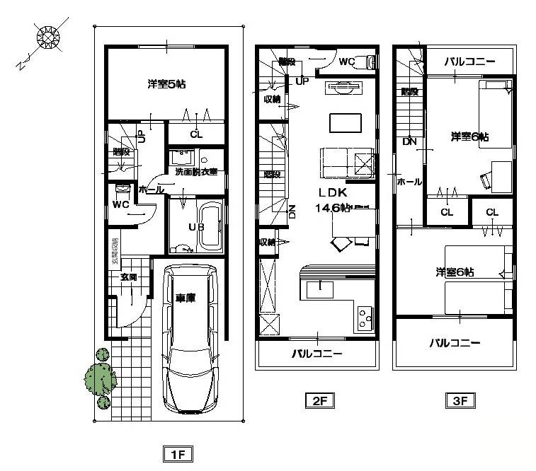 Floor plan. 21,800,000 yen, 3LDK, Land area 52.53 sq m , Building area 82.53 sq m 3 storey 3LDK