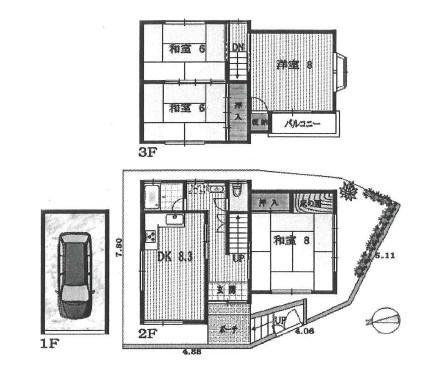 Floor plan. 8.8 million yen, 4DK, Land area 71.01 sq m , Building area 96.62 sq m 4DK + is a floor plan of the garage