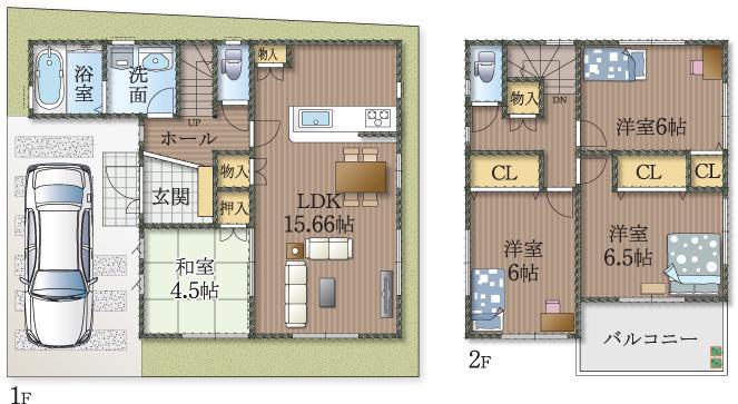 Floor plan. No. 4 place price 22,460,000 yen, 4LDK, Land area 90.52 sq m , Building area 92.34 sq m