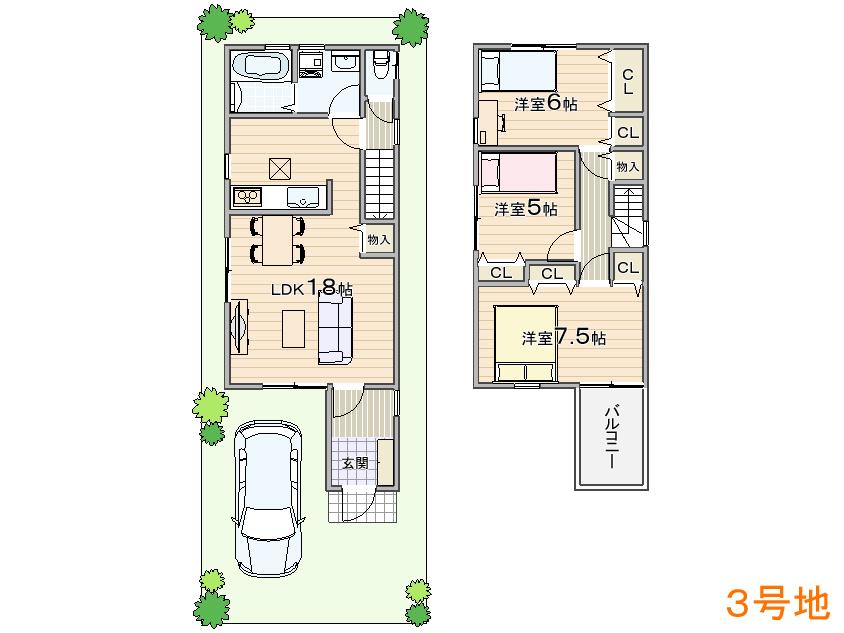 Floor plan. (No. 3 locations), Price 25,800,000 yen, 4LDK, Land area 85.82 sq m , Building area 85.86 sq m