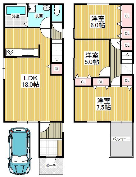 Floor plan. 25,800,000 yen, 3LDK, Land area 85.82 sq m , Building area 85.86 sq m