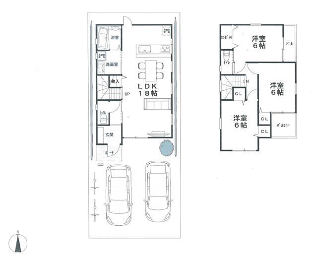 Compartment view + building plan example. Building plan example, Land price 21.1 million yen, Land area 107.31 sq m , Building price 15 million yen, Building area 85.05 sq m
