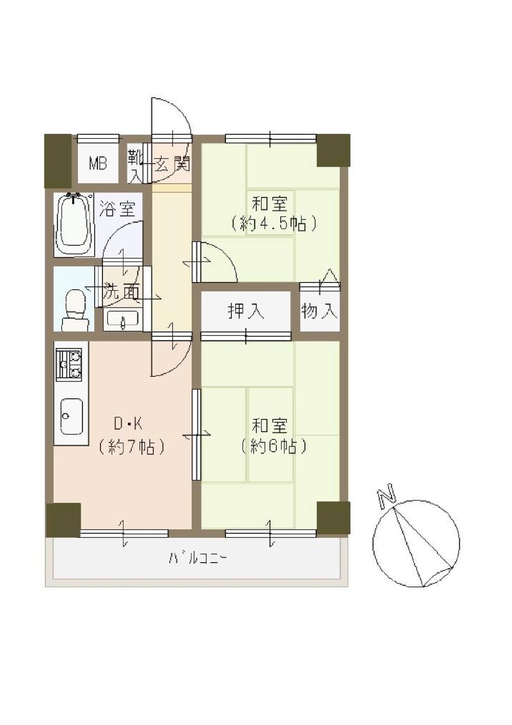 Floor plan. 2DK, Price 5.5 million yen, Occupied area 40.02 sq m , Balcony area 4.8 sq m