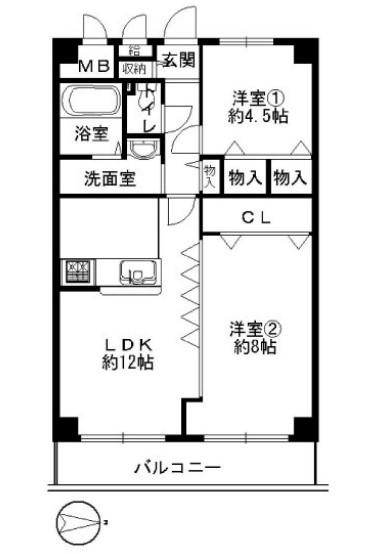 Floor plan. 2LDK, Price 9.3 million yen, Occupied area 57.84 sq m , Balcony area 7.84 is the floor plan of sq m 2LDK