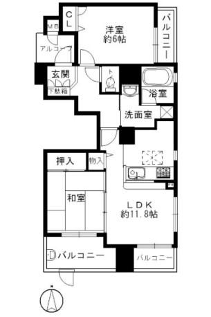 Floor plan. 2LDK, Price 18.3 million yen, Occupied area 56.18 sq m , Is a floor plan of the balcony area 9.4 sq m 2LDK