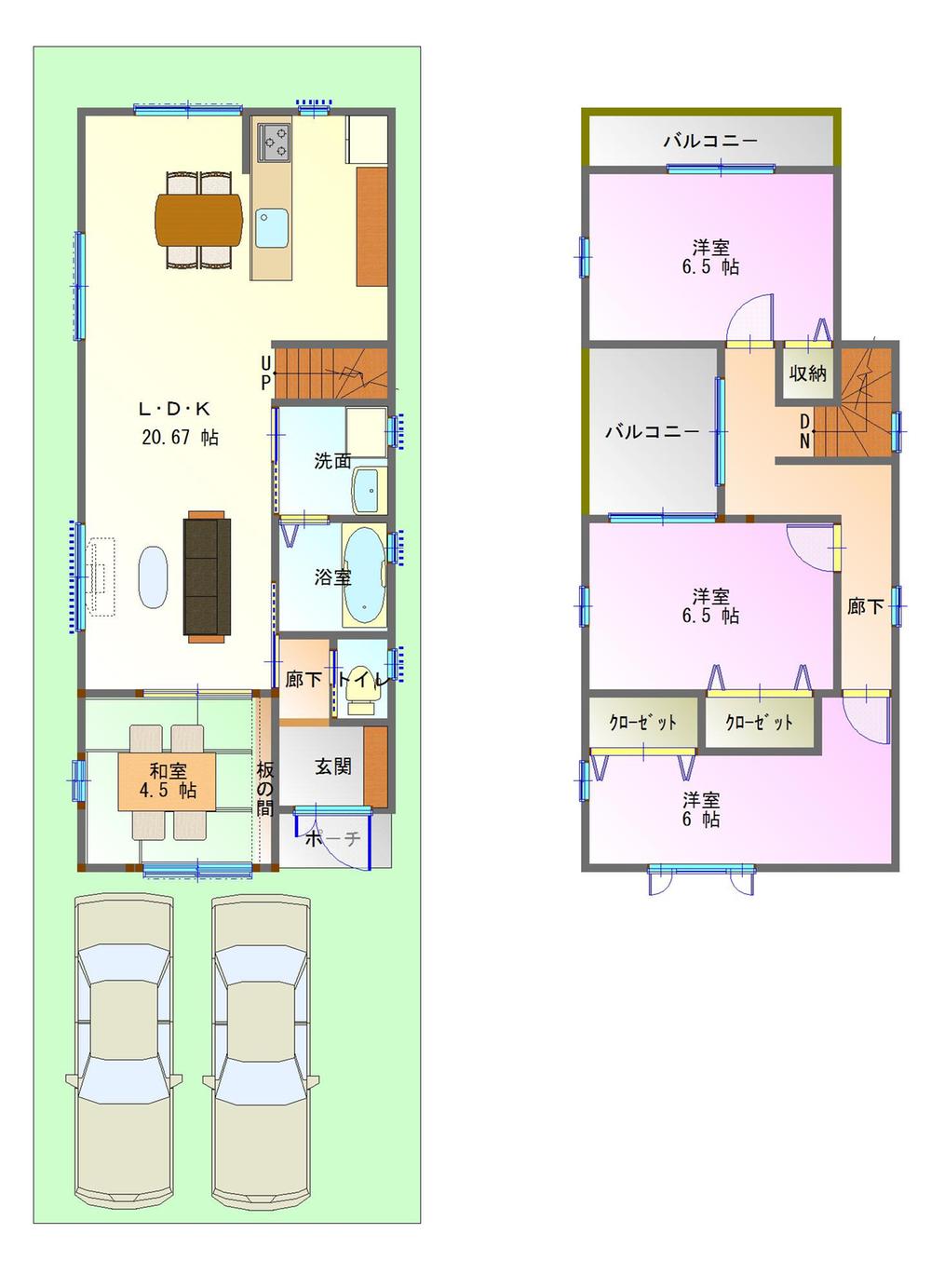 Building plan example (floor plan). Building plan example (No. 3 locations) 4LDK, Land price 20,050,000 yen, Land area 109.15 sq m , Building price 15,750,000 yen, Building area 98.28 sq m