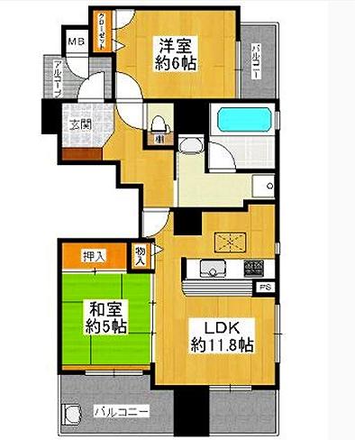 Floor plan. 2LDK, Price 18.3 million yen, Occupied area 56.18 sq m , Balcony area 9.4 sq m 2013 July renovation completed