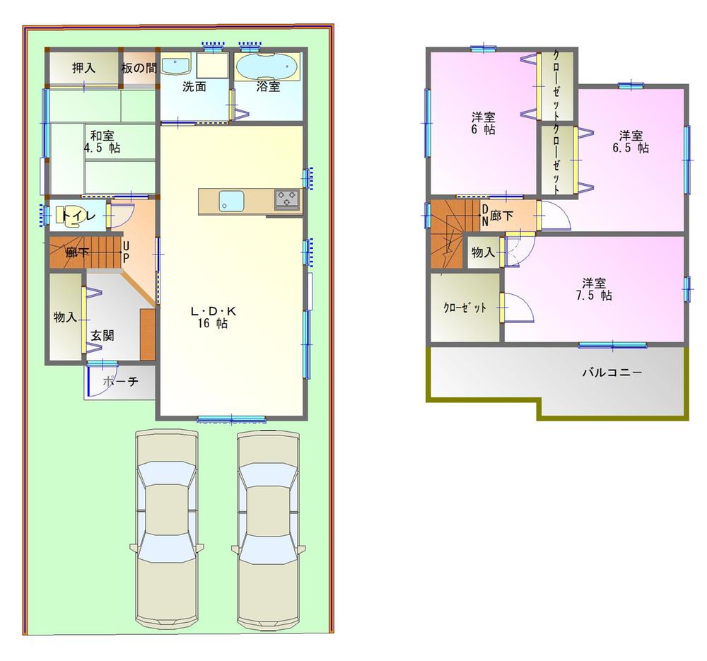 Building plan example (floor plan). Building plan example (No. 2 place) 4LDK, Land price 26.2 million yen, Land area 115.42 sq m , Building price 17.3 million yen, Building area 95.98 sq m