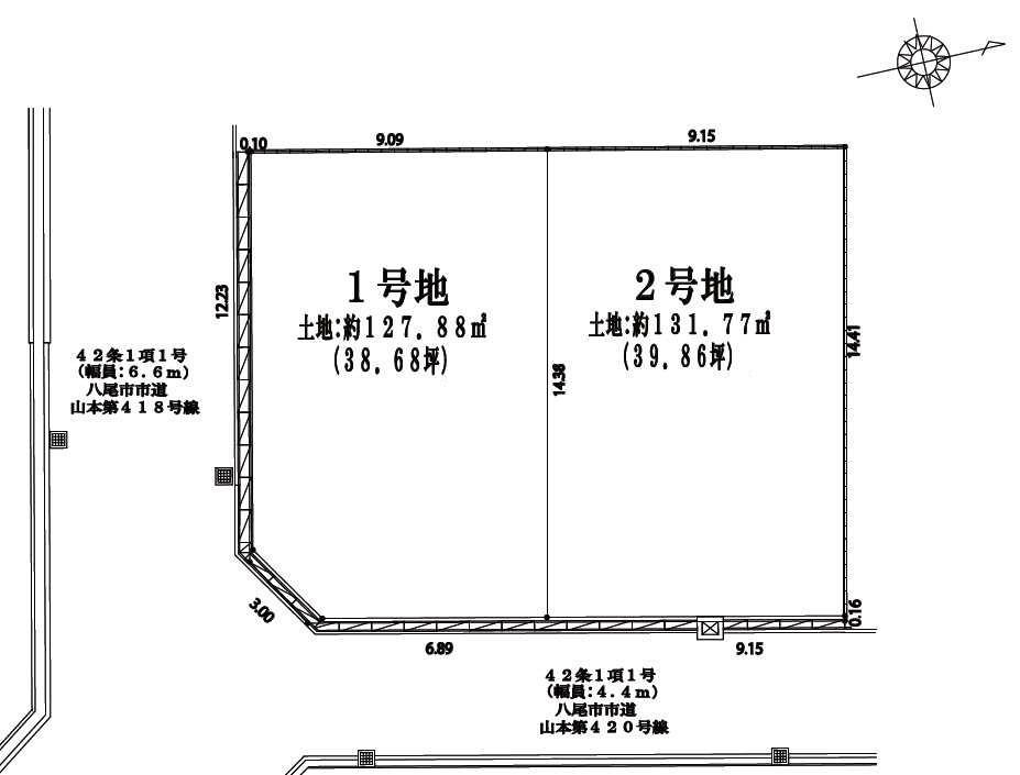 The entire compartment Figure. No. 1 point and the frontage of the wide east-facing No. 2 area of ​​the southeast corner lot