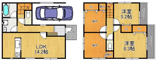 Floor plan. 21,800,000 yen, 2LDK, Land area 82.65 sq m , Building area 100.83 sq m storage space with plenty, East-facing house