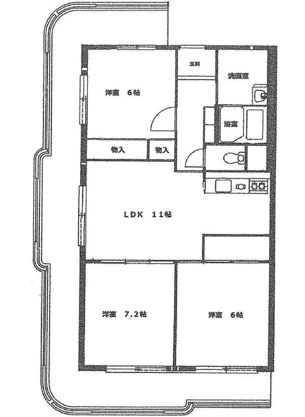Floor plan. 3LDK, Price 9.8 million yen, Footprint 70.4 sq m , Balcony area 30.4 sq m   ☆ Spacious balcony