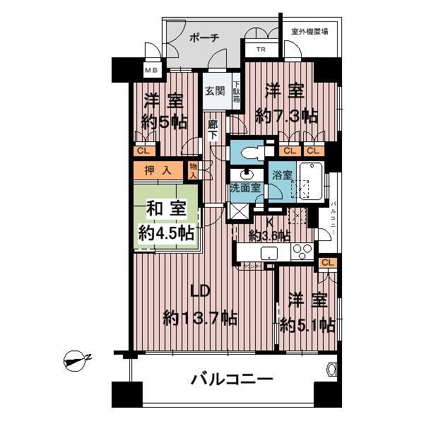 Floor plan. 4LDK, Price 32,500,000 yen, Occupied area 84.78 sq m , Balcony area 17.77 sq m
