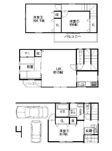 Floor plan. 25,800,000 yen, 4LDK, Land area 67.94 sq m , It is a building area of ​​101.39 sq m 4LDK + garage two of the floor plan