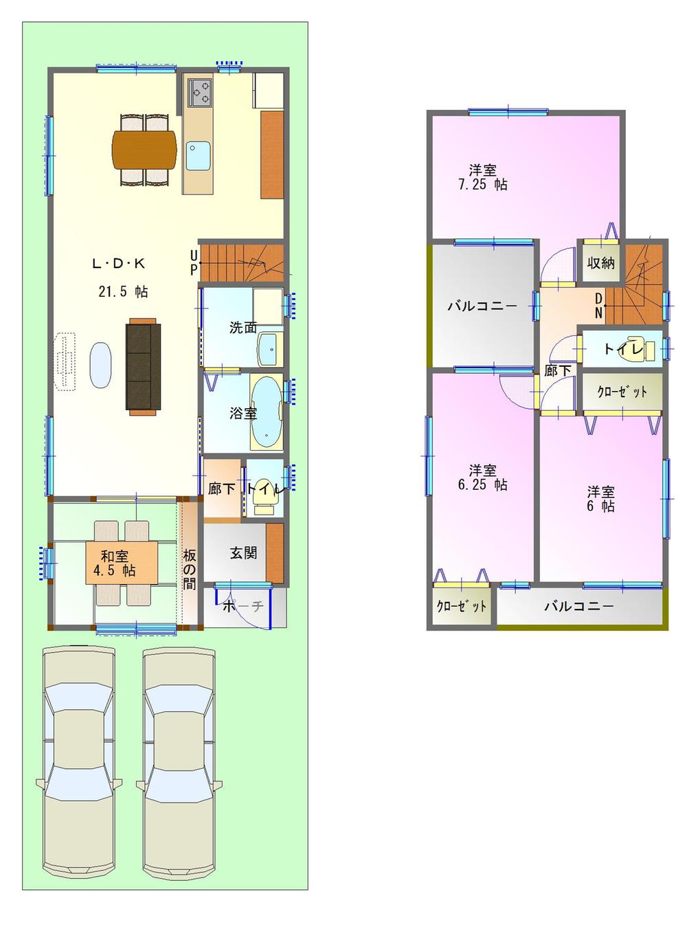 Building plan example (floor plan). Building plan example (No. 5 locations) 4LDK, Land price 20,050,000 yen, Land area 109.16 sq m , Building price 15,750,000 yen, Building area 98 sq m