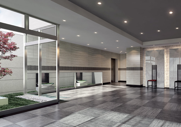 Shared facilities.  [Entrance hall] Entrance Hall of the simple and modern design. Invite you to the mind settle down living space (Rendering)