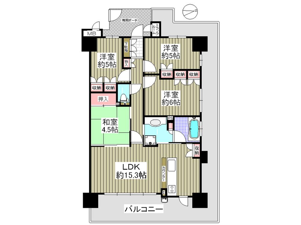 Floor plan. 4LDK, Price 24,800,000 yen, Occupied area 80.02 sq m , Balcony area 34.64 sq m
