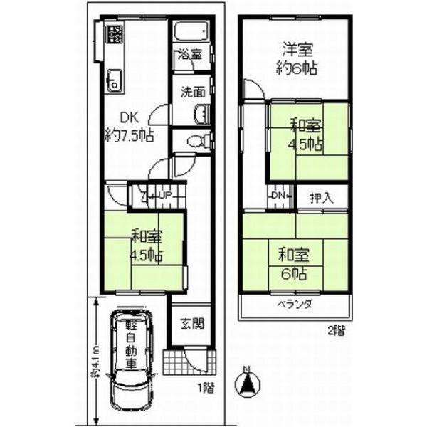 Floor plan. 9.3 million yen, 4DK, Land area 62.5 sq m , Building area 62.5 sq m 4DK + parking space