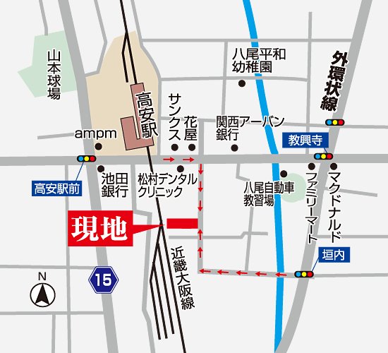 Local guide map. Kintetsu Osaka line "Takayasu's" just a 3-minute walk convenience is attractive to the station. Close outside loop line, Also convenient to reach by car, It increases surely the time to spend with family Local guide map