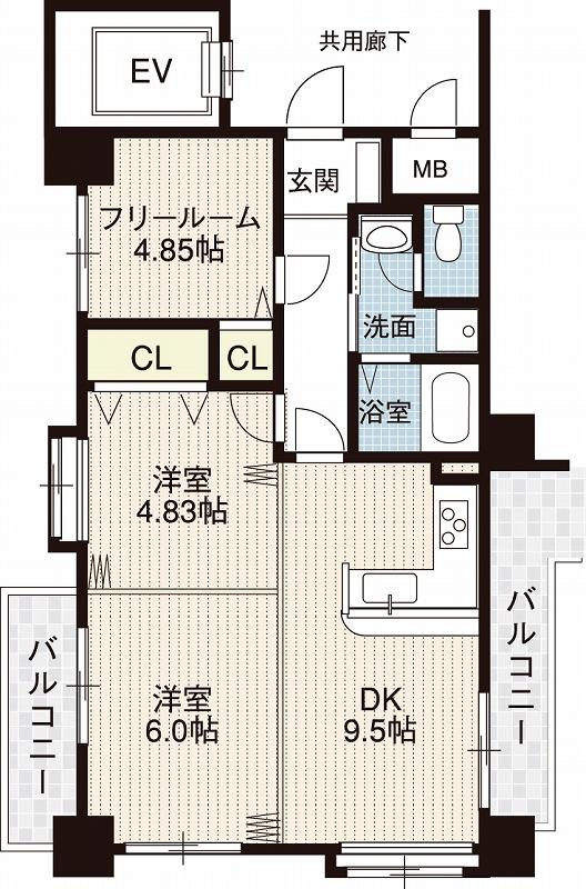 Floor plan. 3LDK, Price 10,880,000 yen, Occupied area 55.01 sq m , Balcony area 7.98 sq m