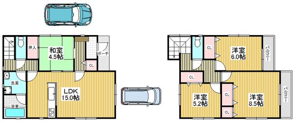 Floor plan. 27.5 million yen, 4LDK, Land area 125.32 sq m , Building area 95.58 sq m convenient parking space two possible even when the visitor