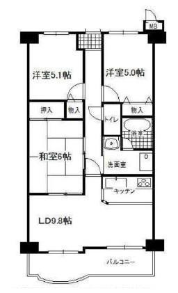 Floor plan. 3LDK, Price 7.9 million yen, Occupied area 60.61 sq m , Is a floor plan of the balcony area 7.93 sq m 3LDK