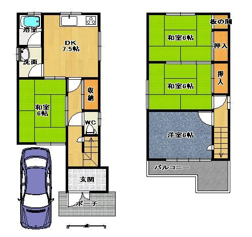 Floor plan. 9.7 million yen, 4DK, Land area 66.36 sq m , Building area 74.43 sq m Floor