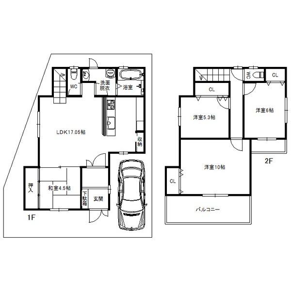 Floor plan. 27,800,000 yen, 4LDK, Land area 100.27 sq m , Building area 102.26 sq m 4LDK + parking space