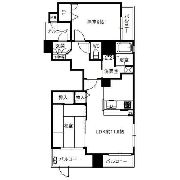 Floor plan. 2LDK, Price 18,800,000 yen, Occupied area 56.18 sq m , Balcony area 9.4 sq m 2LDK