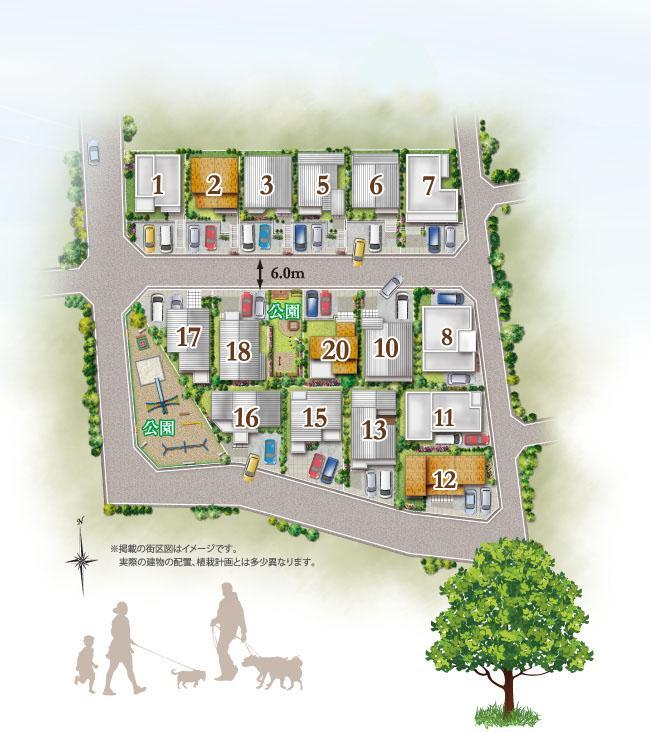 The entire compartment Figure. Spread around the park of the city wards, Familiar green happy city block design.