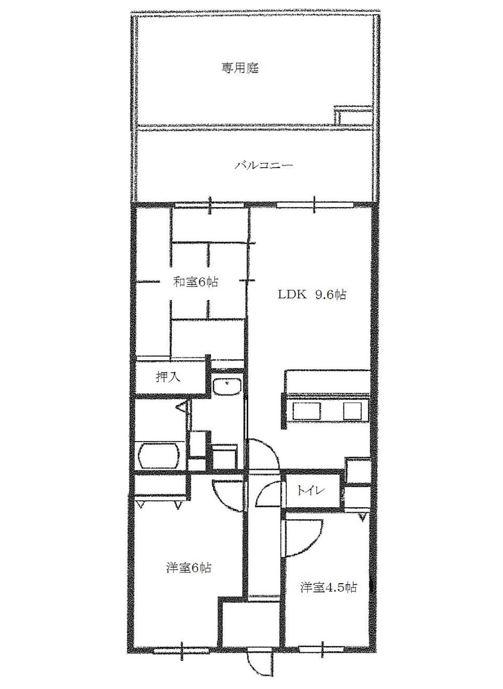 Floor plan. 3LDK, Price 9.7 million yen, Footprint 60.9 sq m , Balcony area 10.44 sq m   ☆ Day good private garden!