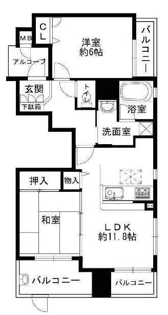 Floor plan. 2LDK, Price 18.3 million yen, Occupied area 56.18 sq m , Balcony area 9.4 sq m   ☆ Renovated ・ Immediate Available!