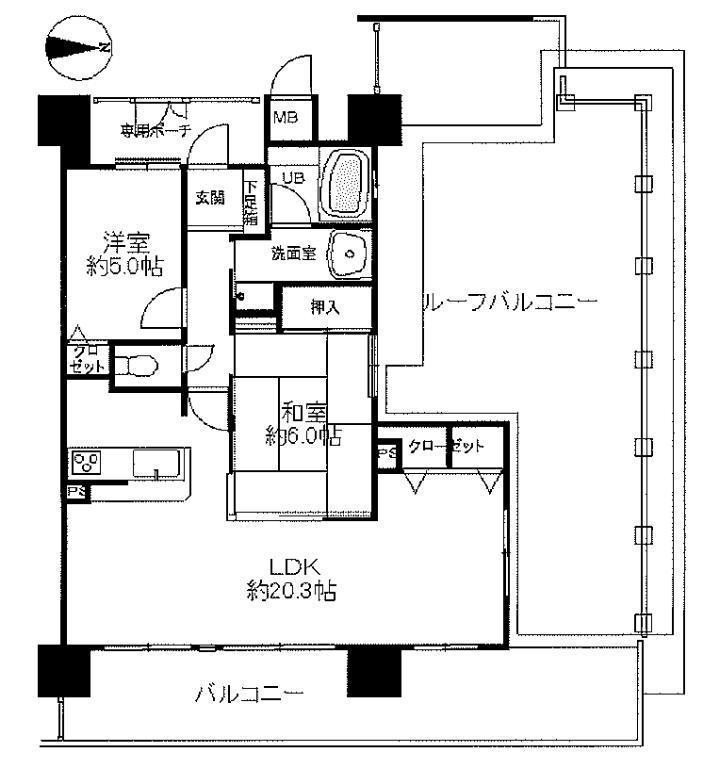 Floor plan. 2LDK, Price 24,800,000 yen, Occupied area 68.09 sq m , Roof balcony of balcony area 49.3 sq m about 15 square meters