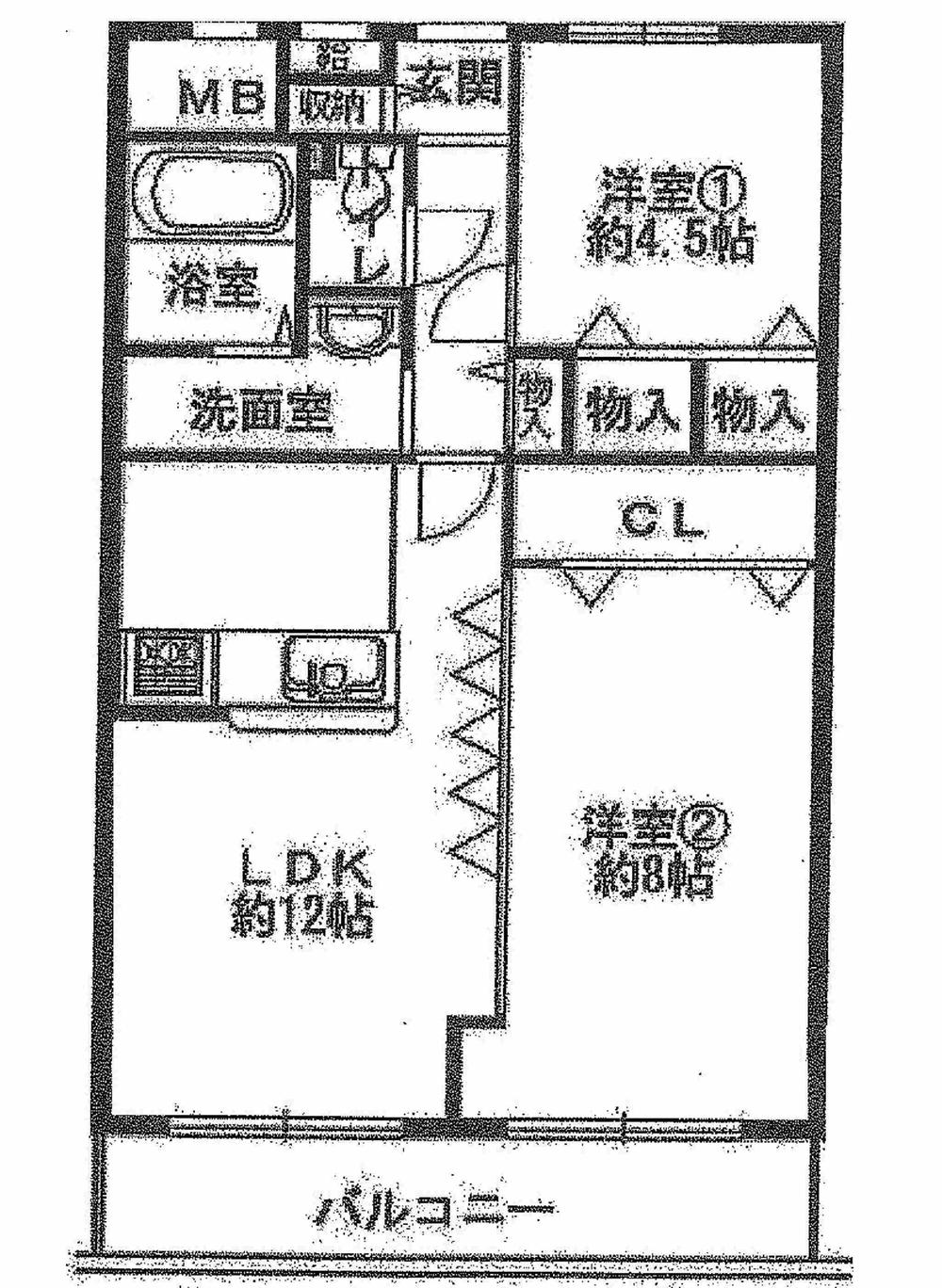 Floor plan. 2LDK, Price 9.3 million yen, Occupied area 57.84 sq m , Balcony area 7.84 sq m   ☆ Renovated ・ Immediate Available