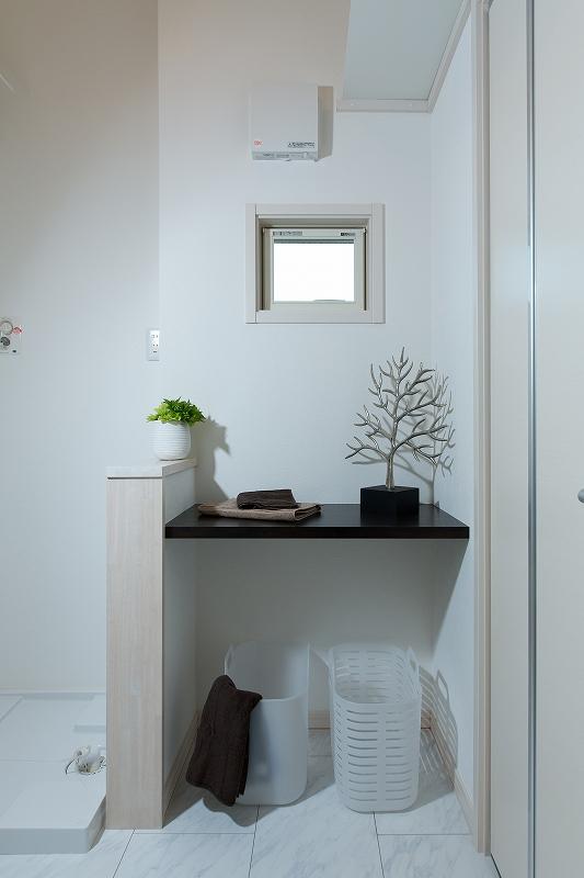 Wash basin, toilet. Design with separate toilets and laundry room. The organized and easy to large storage provided in the washroom, Was contact with Mrs. counter to the laundry room, It is a very easy-to-use space.